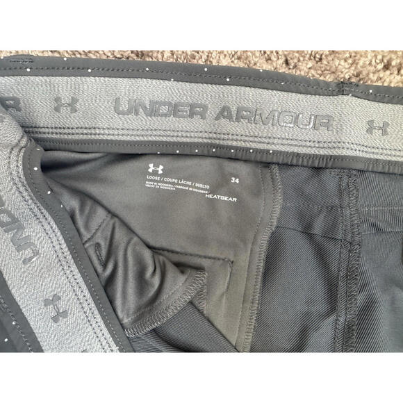 Under Armour Shorts Men's sz 34 Loose Golf Heat Gear Gray Dot Elastic 10" - Picture 9 of 15
